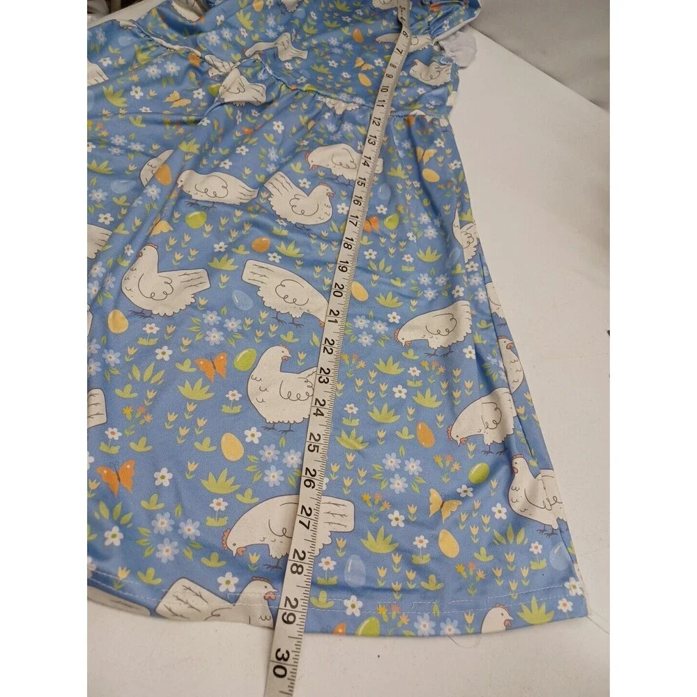 Girl Dress with Hens Eggs Chicken Butterflies Blue 6X